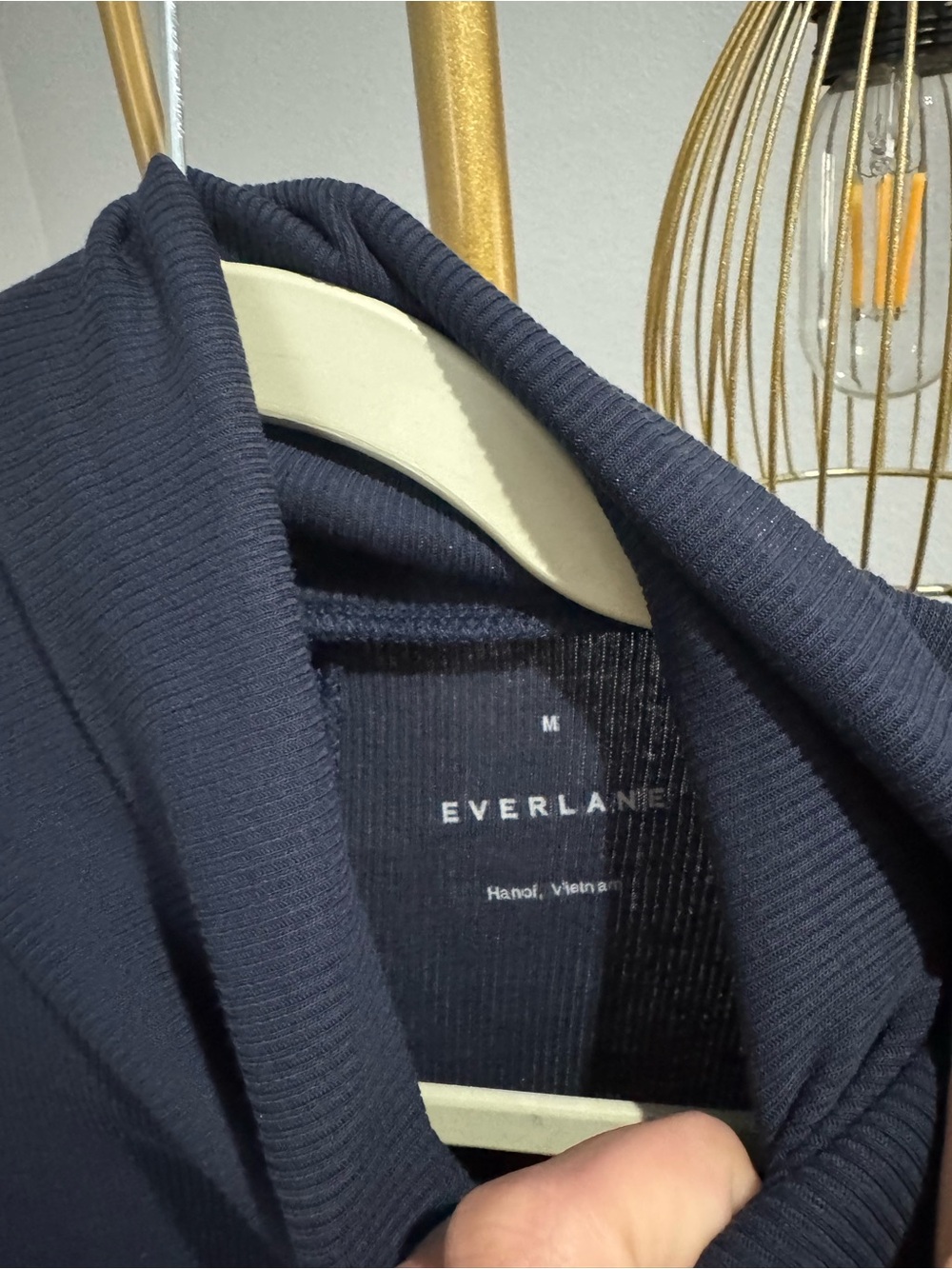 Everlane Ribbed Navy Turtleneck Long Sleeve Top - Picture 2 of 3